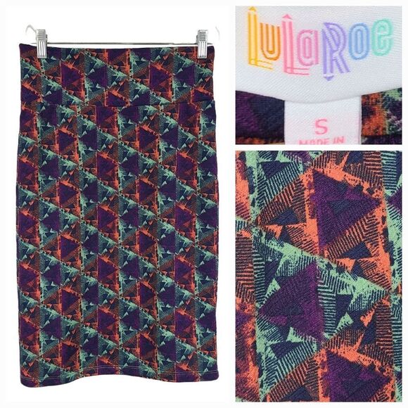 LuLaRoe Cassie Triangle Print Bodycon Comfy Stretch Jaquard Pencil Skirt Knee - Picture 1 of 7